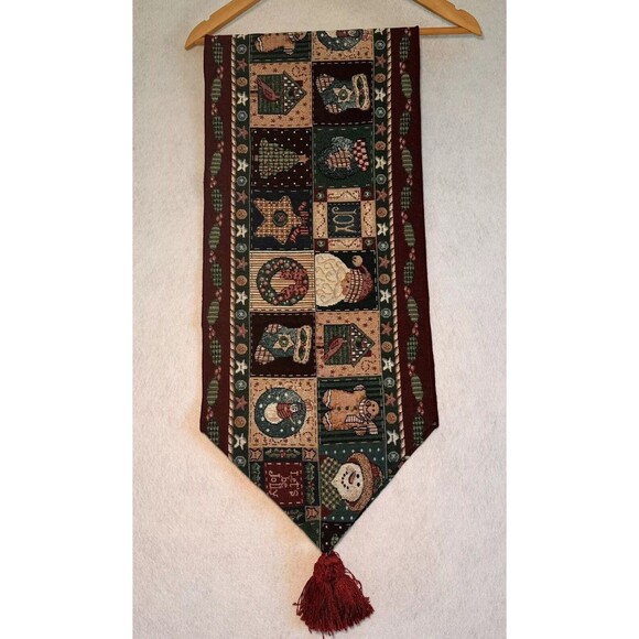 Heartland Holiday Christmas Collage Joy Santa Snowman 60” Tapestry Table Runner - Picture 2 of 8